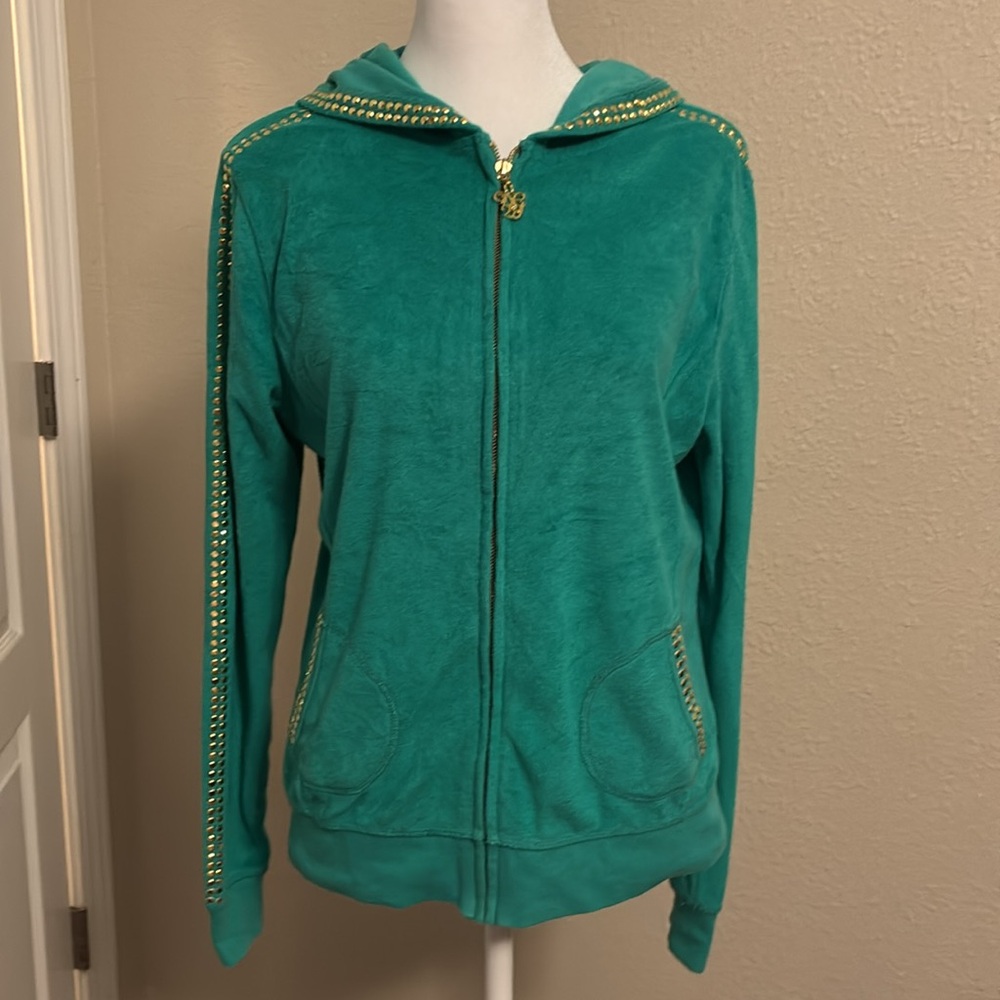 Diane Gilman Green and gold sparkle hoodie